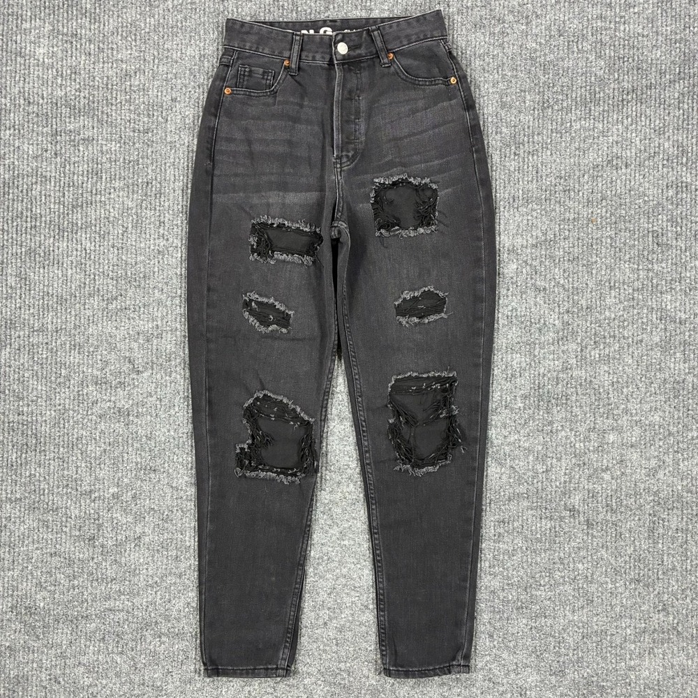SONG Classic Mom Jeans Womens 1/25 Black Distressed High Rise Denim